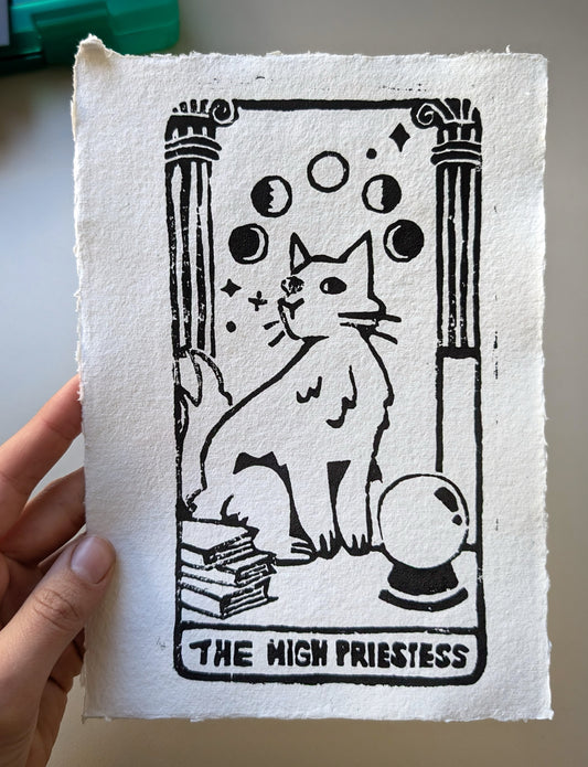 The High Priestess Tarot Lino-Print